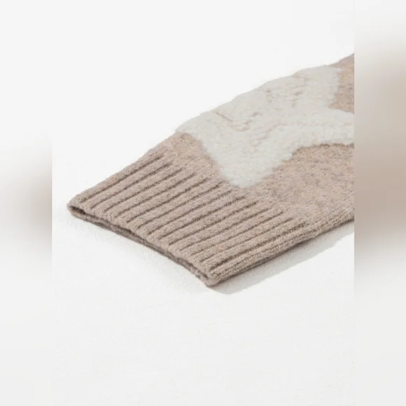 Khaki Sherpa Star Pattern Textured Sweater Cardigan with Pockets - Picture 11 of 16